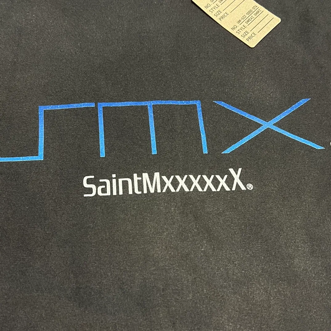 SAINT Mxxxxxx SM6 TEE/BLK latest model SM6 basic LOGO printed TEE, washed black S-XL, garment dyeing, heavy washing to make old, hanging holes, highly restored original printing, correct with anti-counterfeiting angel mark